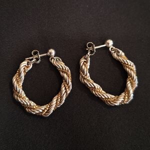 💫Milor Italy 925 Twisted Rope Two-Tone Hoop Earrings (Bottom Price) Vtg